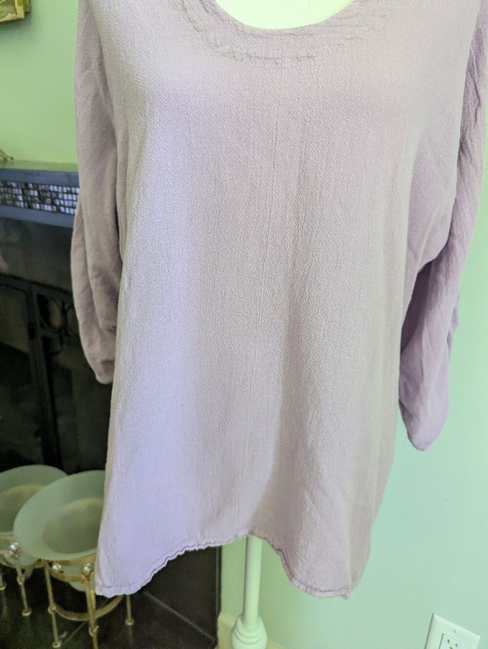 Oh My Gauze Size 2 L/XL Lagenlook Lilac 3/4 Ruched Sleeve Tunic Top Cotton - Picture 2 of 12